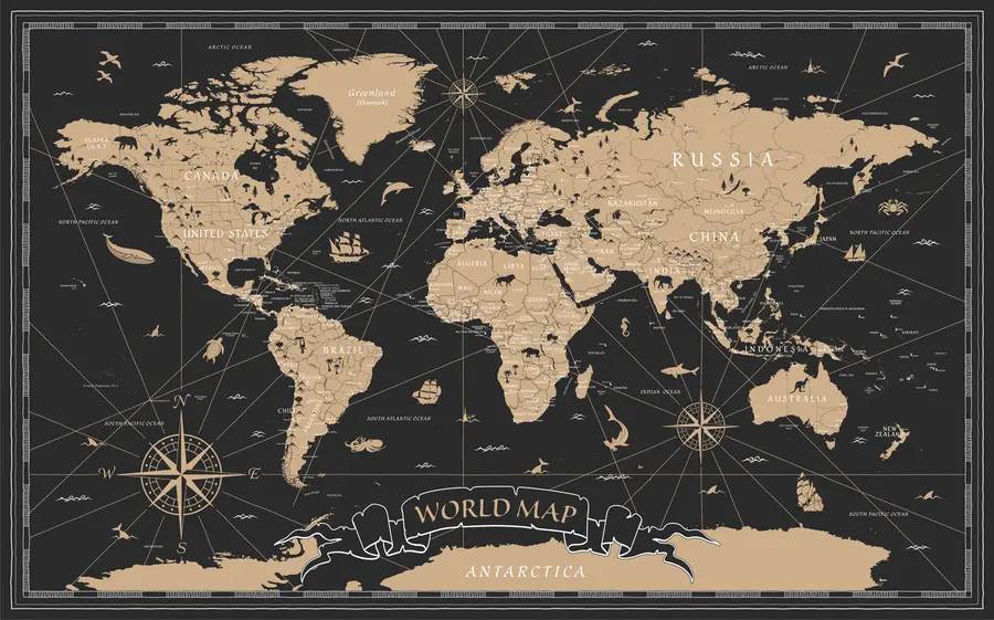 murales de pared Mapa del mundo de la vendimia u50401