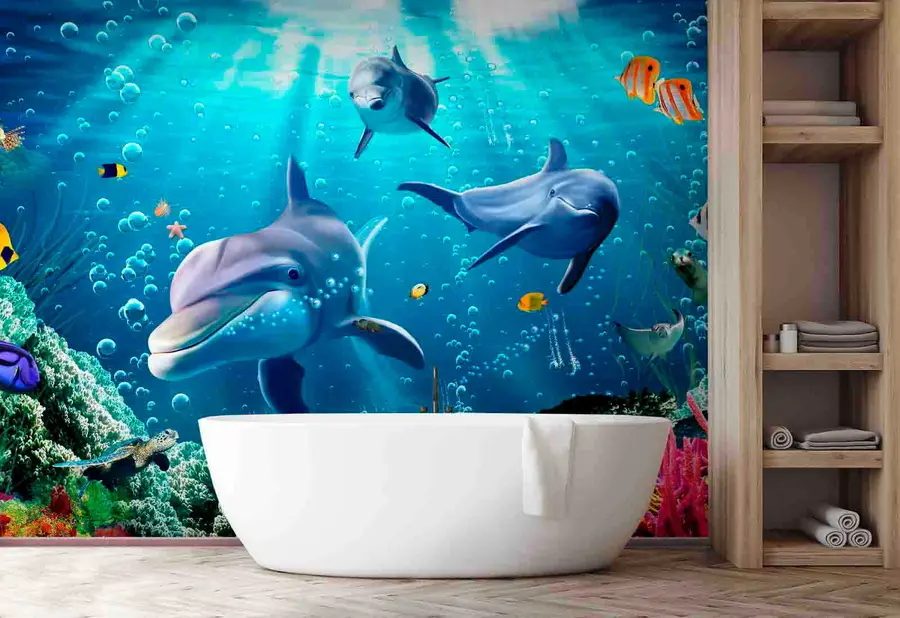 Murales de pared Delfines con pescado u05654 murales de pared Delfines con pescado u05654