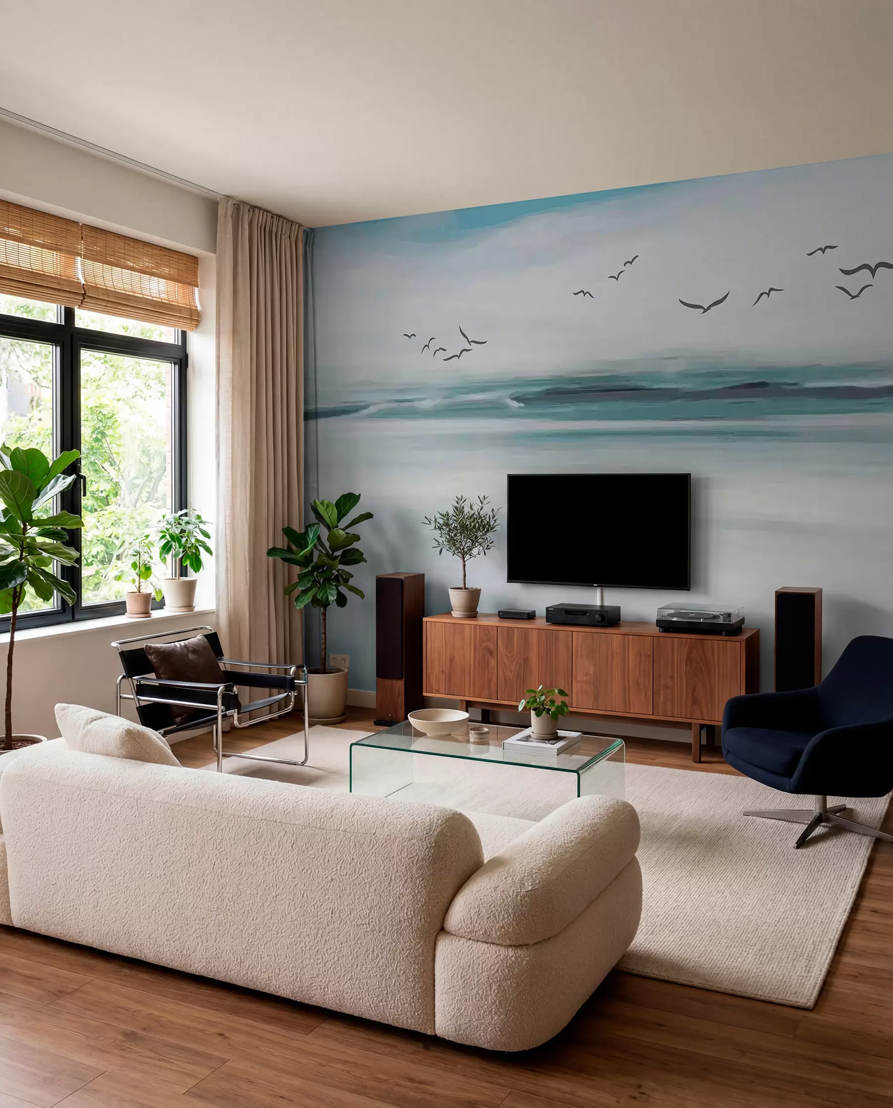murales de pared Gaviotas sobre olas pintadas u05695