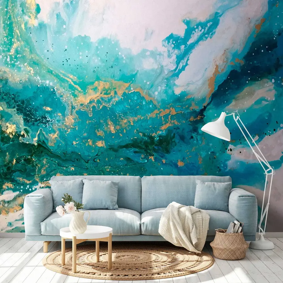 murales de pared Líquido turquesa brillante u05875