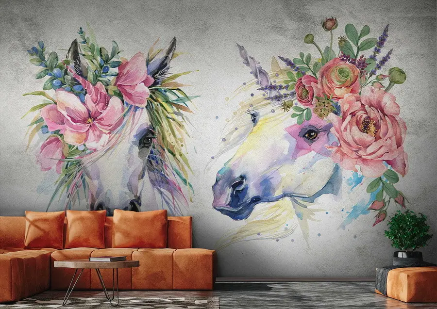 murales de pared Caballos con flores u14264