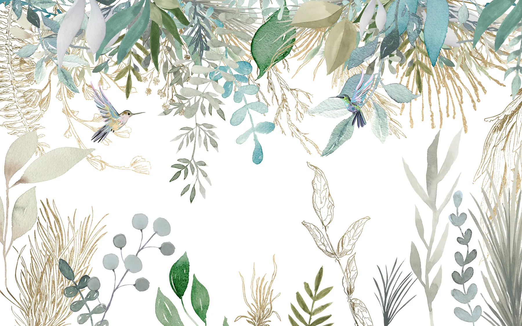 murales de pared Plantas exóticas y colibríes u17579