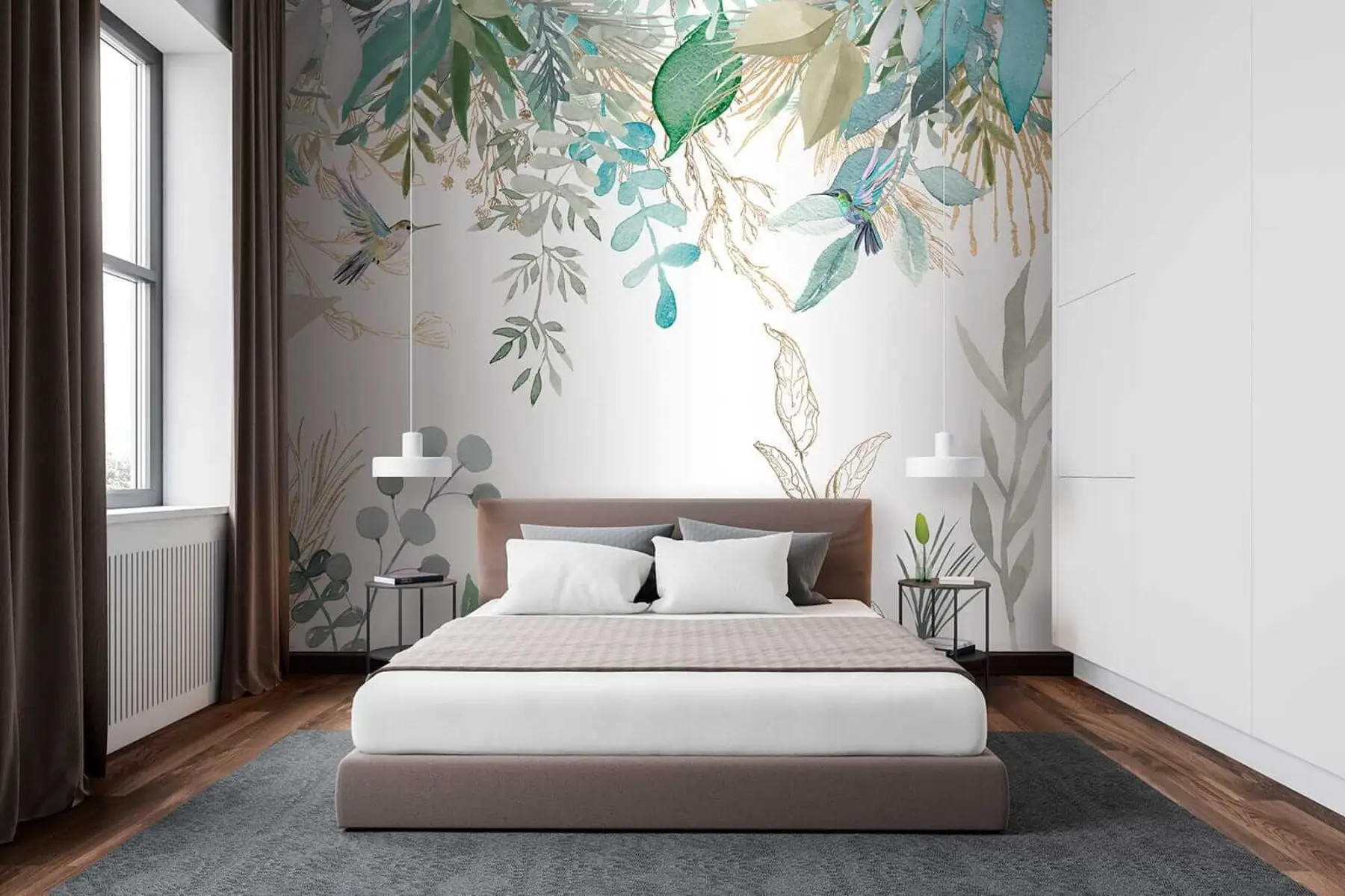 murales de pared Plantas exóticas y colibríes u17579