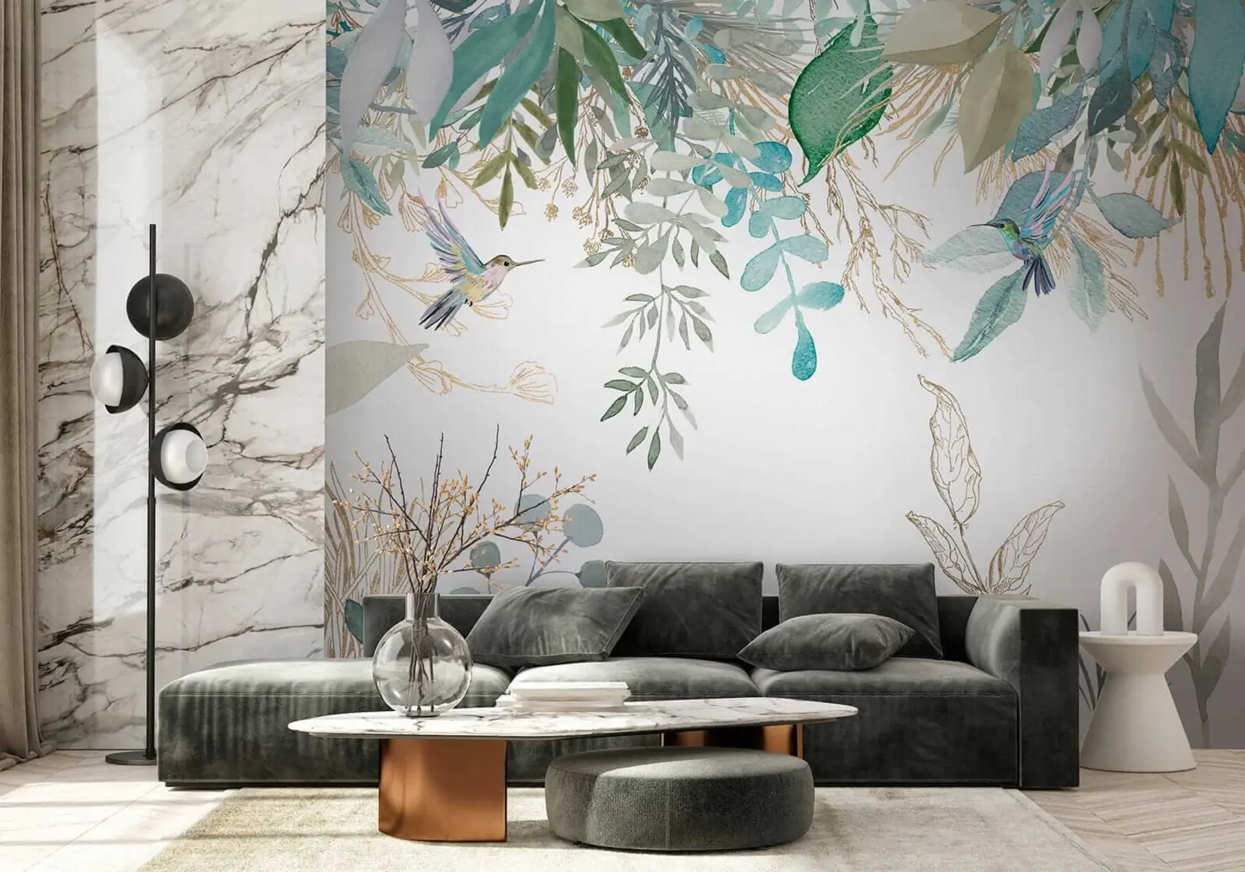 murales de pared Plantas exóticas y colibríes u17579