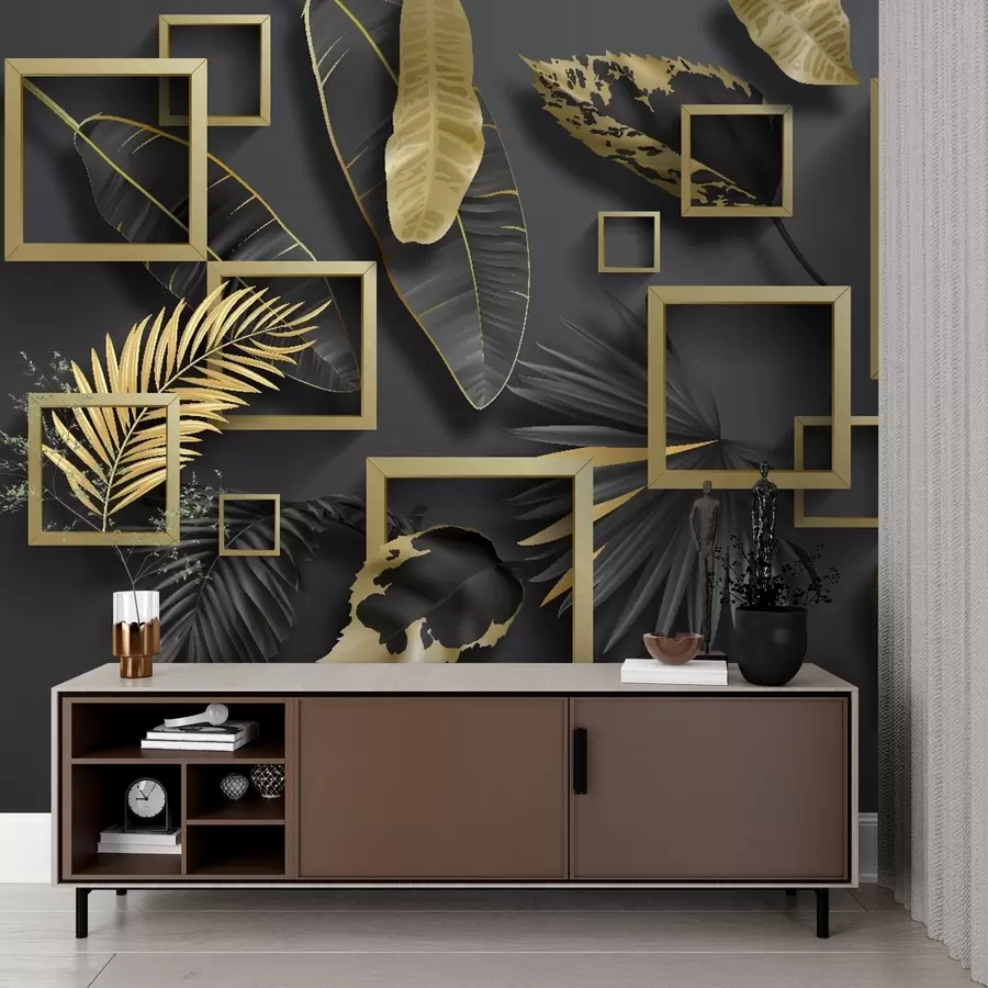 murales de pared Elegantes marcos con diseño de hojas exuberantes u20111