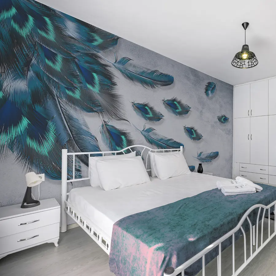 murales de pared Plumas de pavo real en el fondo de la pared de hormigón u29836