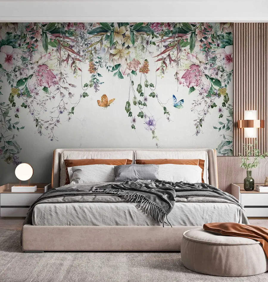 murales de pared Flores y mariposas exóticas u30601