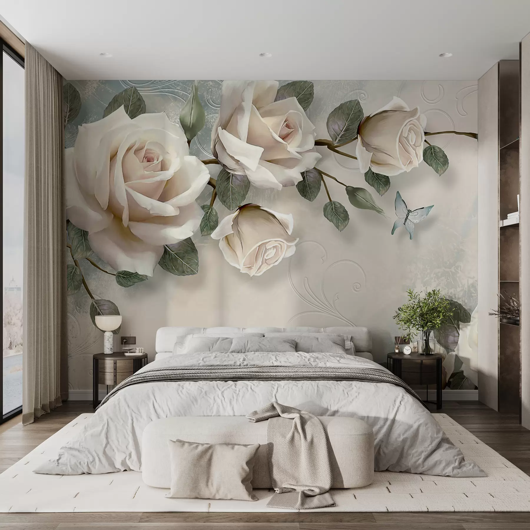 murales de pared Rosas color crema u31353