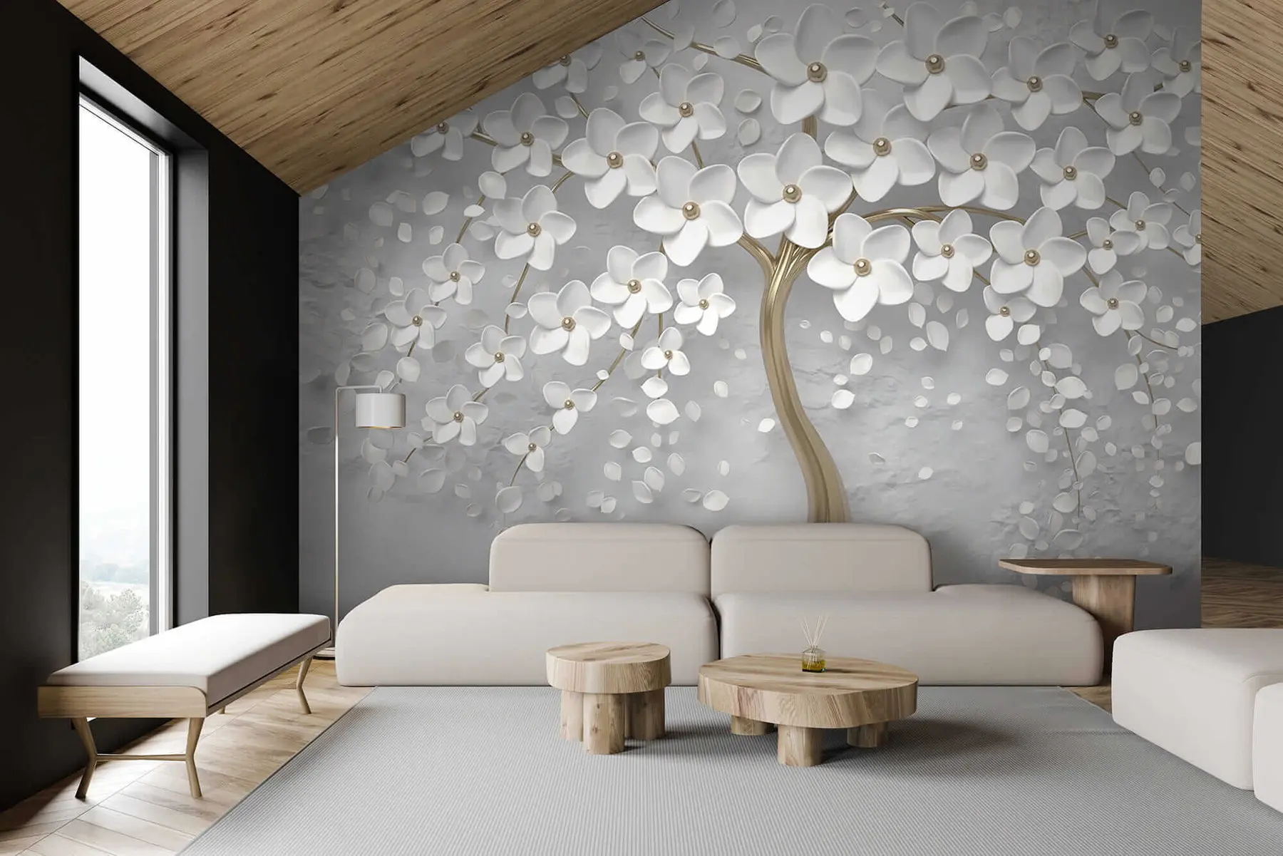 murales de pared Árbol con grandes flores u37065