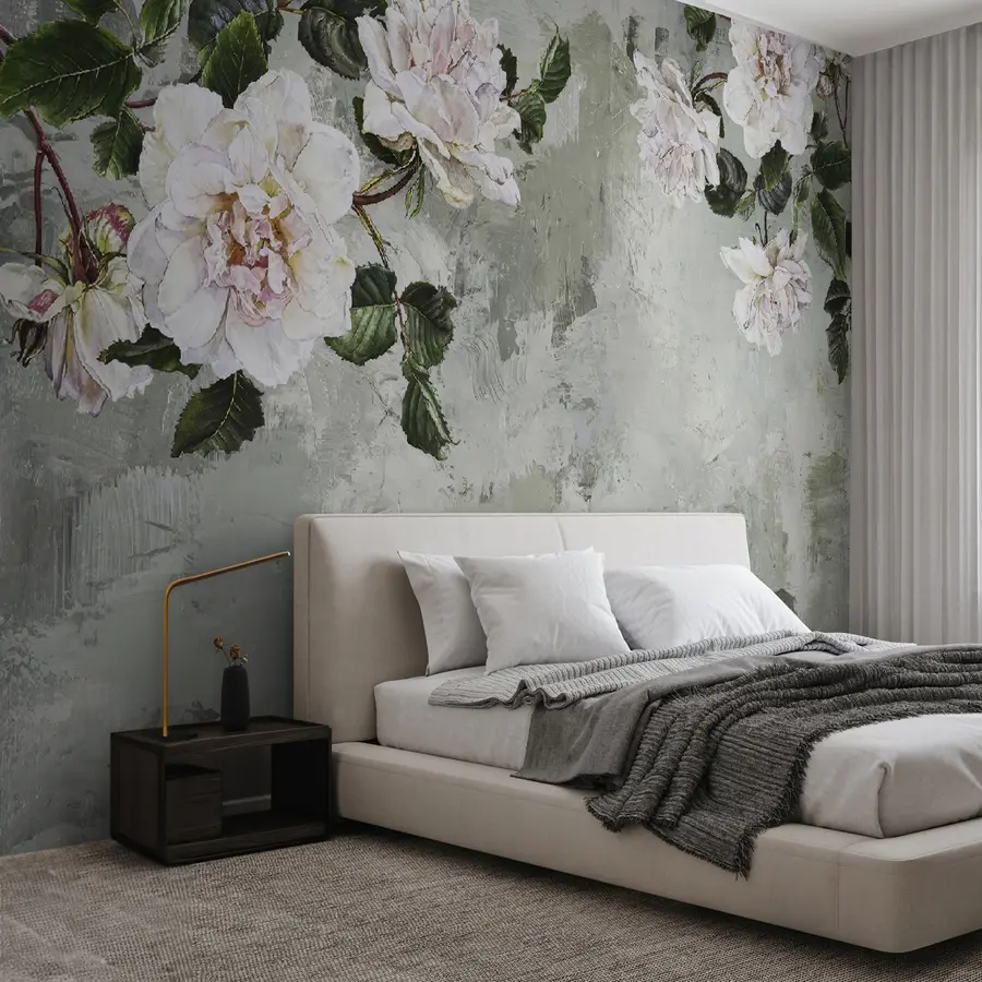 murales de pared Ramas florecientes en el fondo de una pared en mal estado u37301