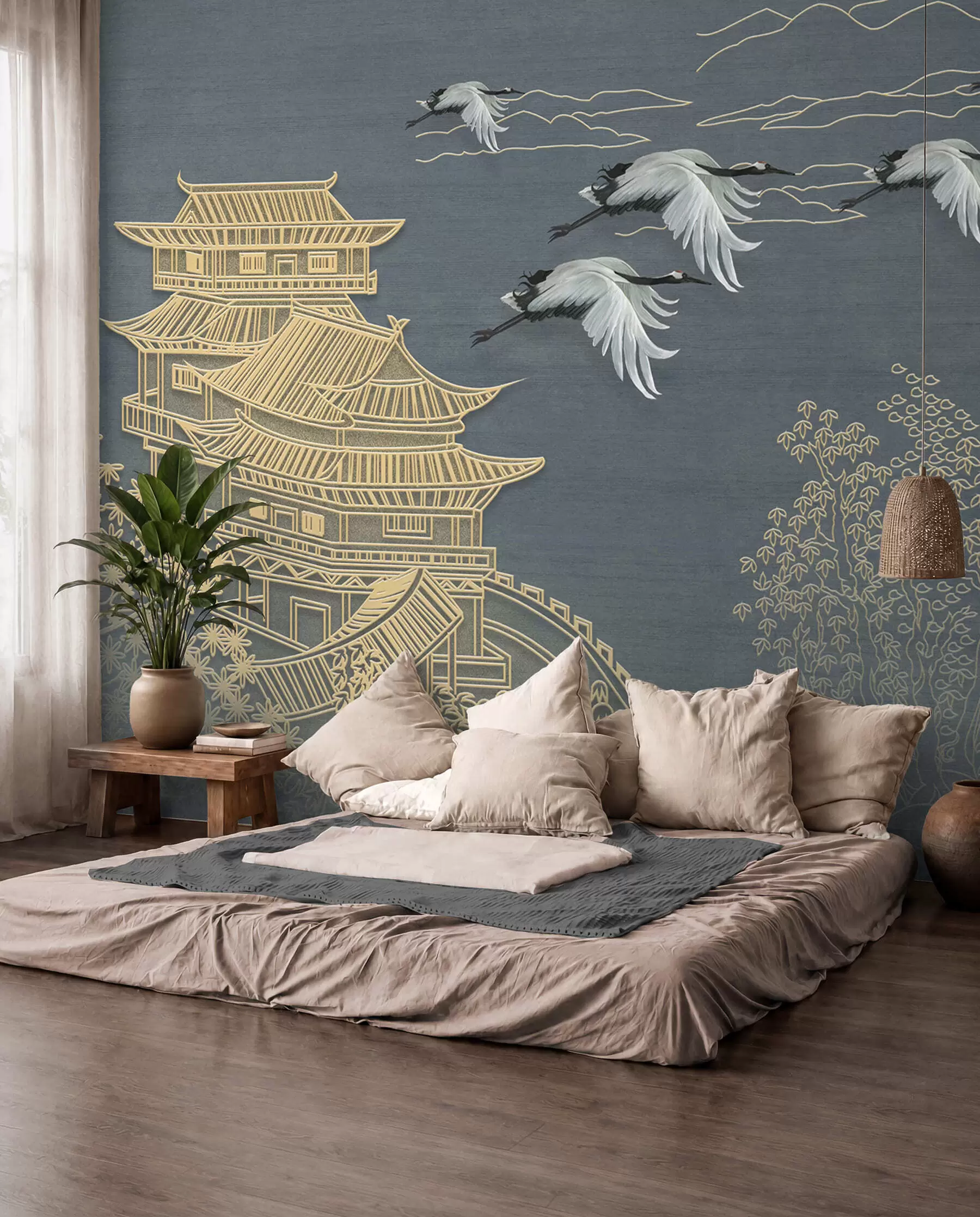 murales de pared Grullas y pagodas u38720