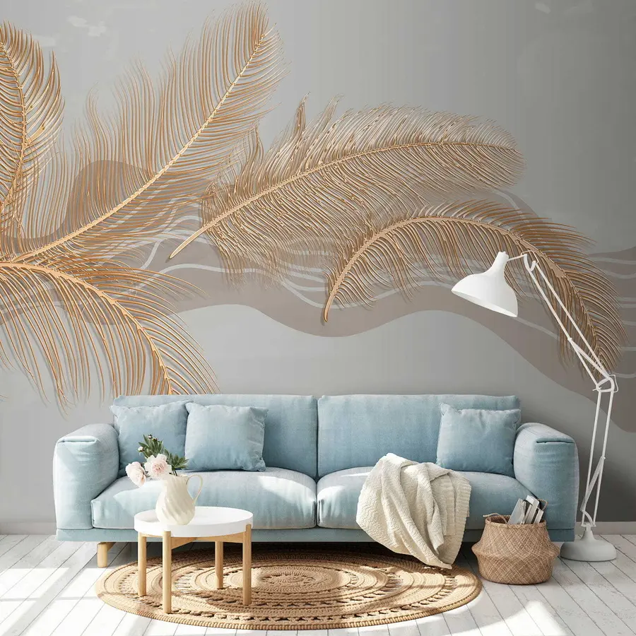 murales de pared Grandes plumas frágiles sobre fondo gris u40388