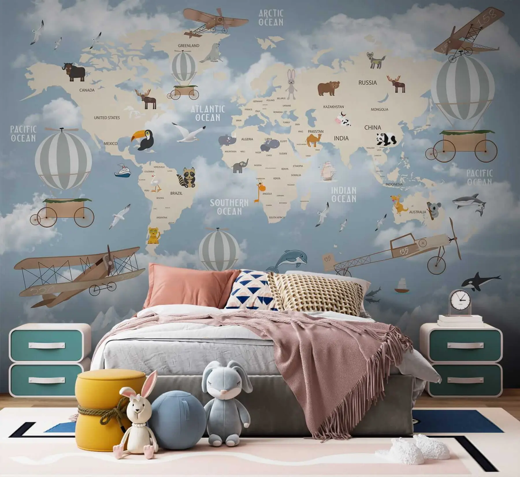 murales de pared mapamundi con animales u48123