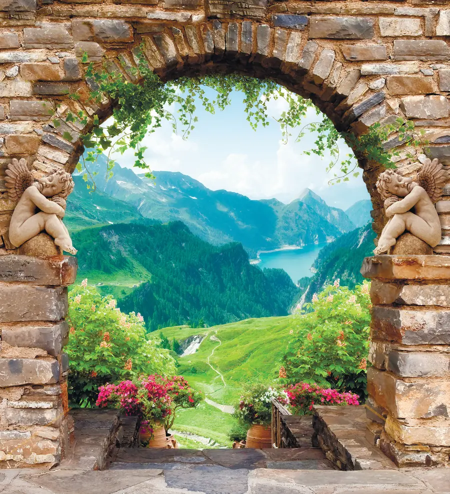 murales de pared Arco con vista a las montañas u52506