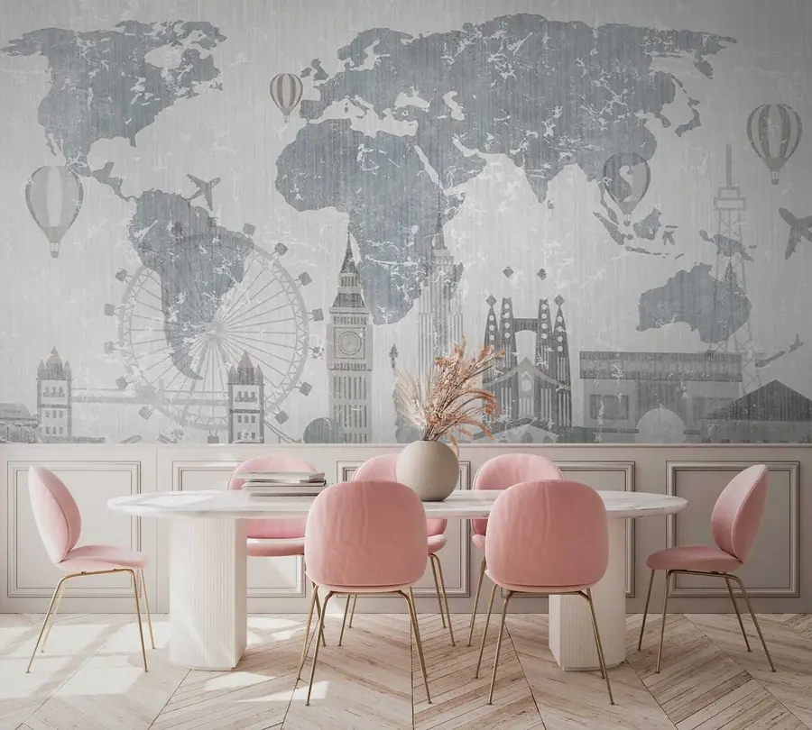 murales de pared Mapamundi en tonos grises u53138