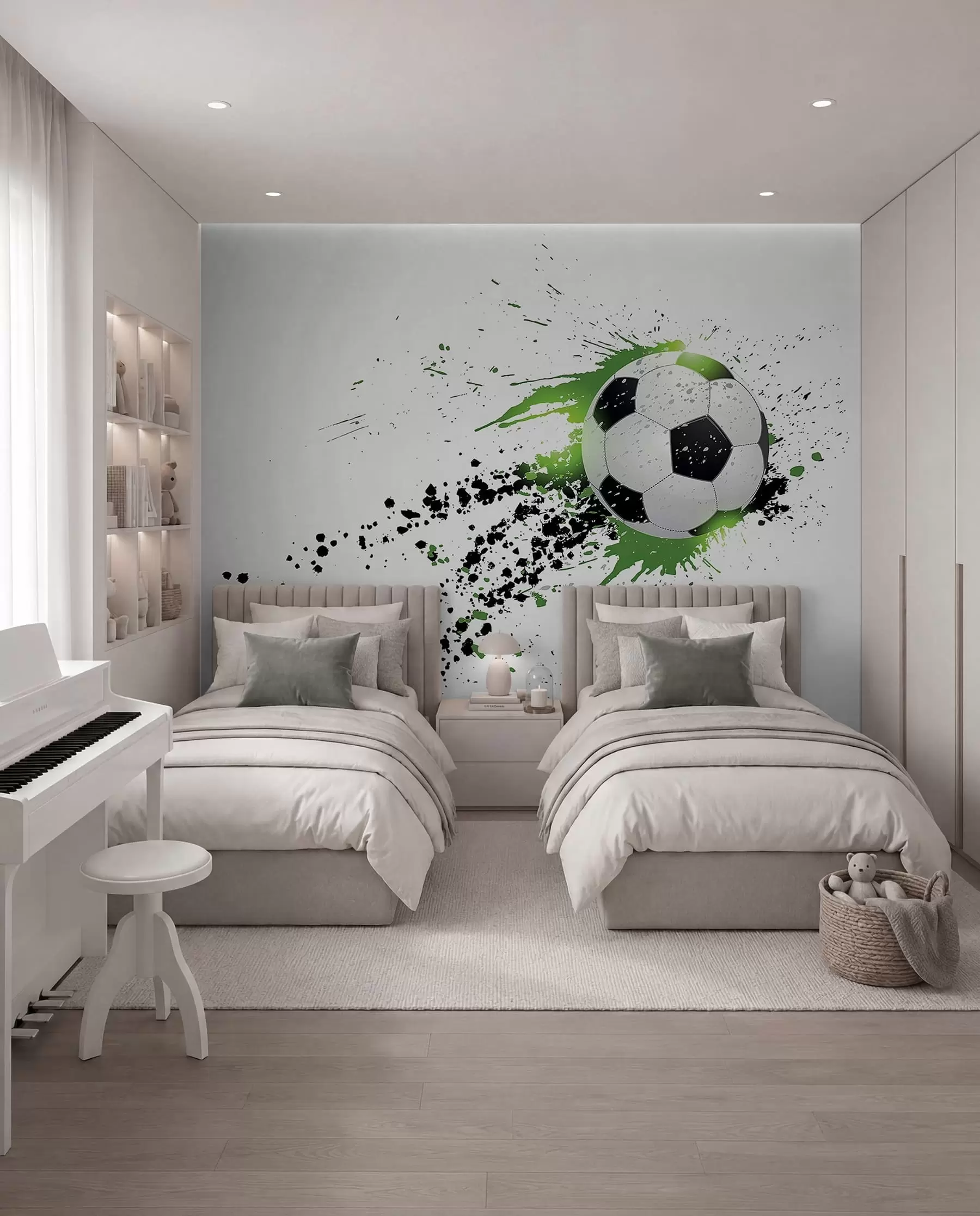 murales de pared Balón entre trazos verdes u57431