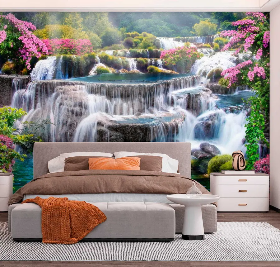 murales de pared Cascada y árboles en flor u60065