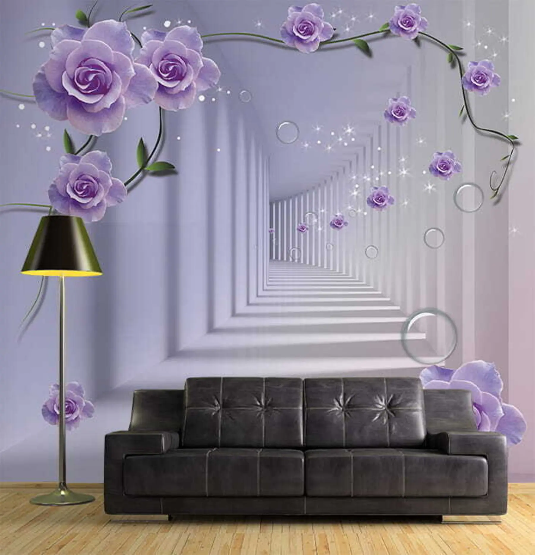 murales de pared Pasillo largo con rosas u60194