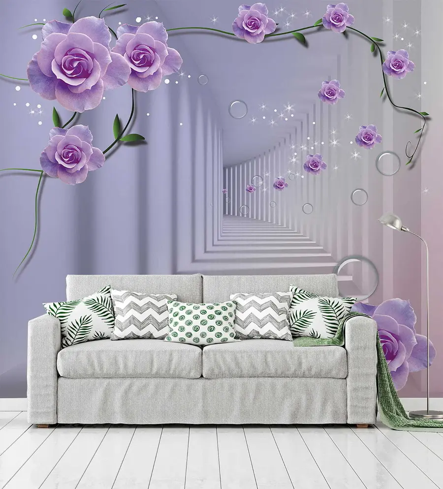 murales de pared Pasillo largo con rosas u60194