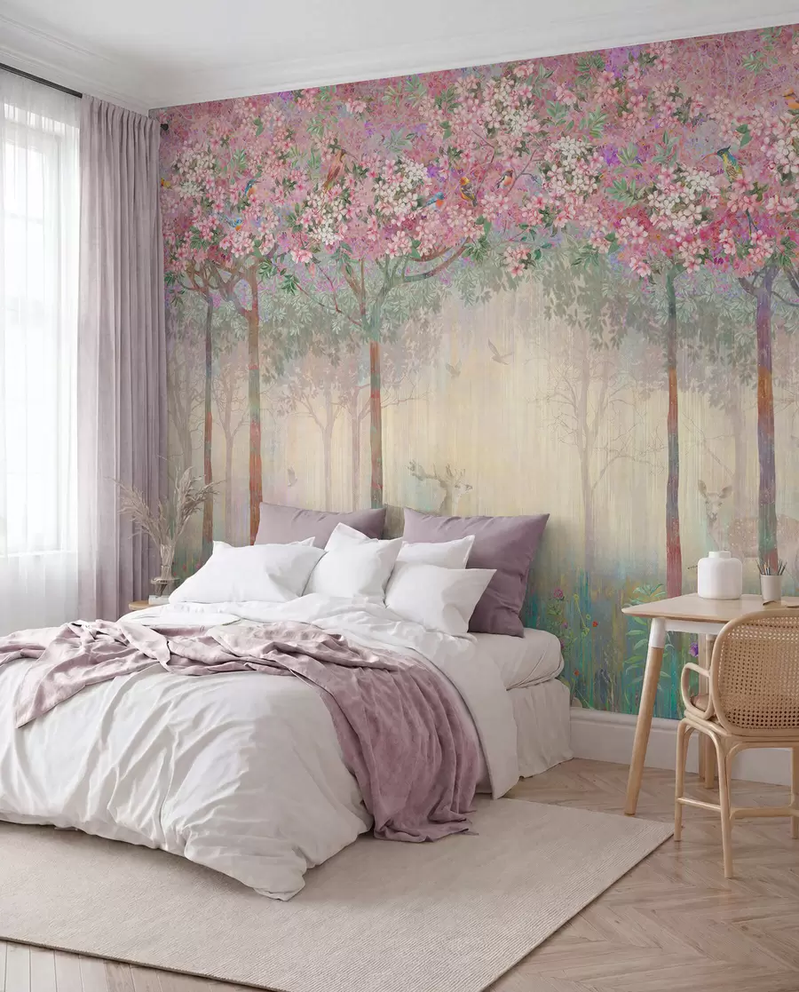 murales de pared Ciervos en el bosque florido u62100