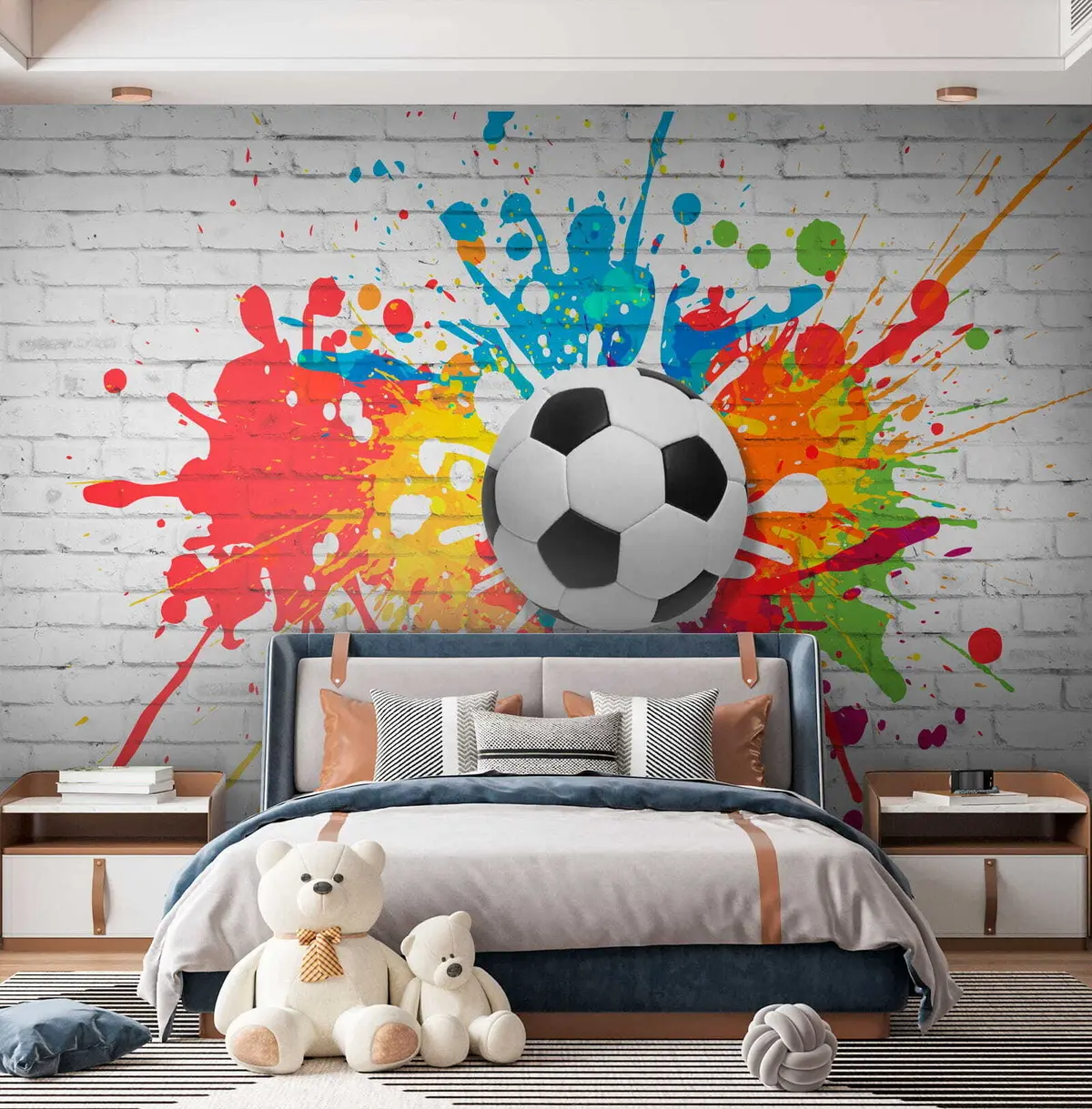 murales de pared Balón de fútbol contra el fondo de una pared de ladrillos u64587