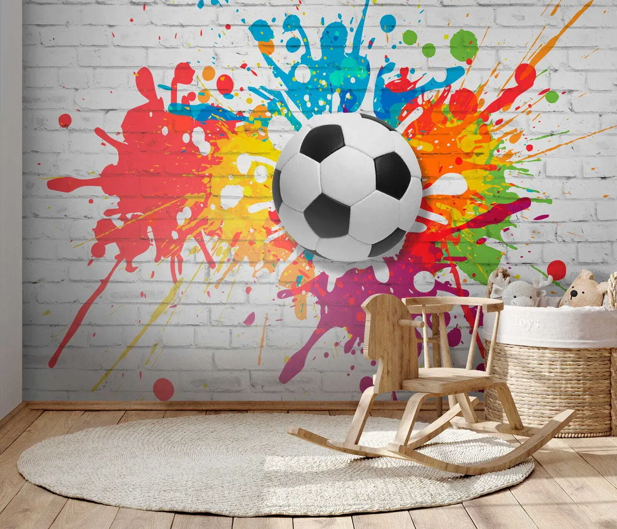 murales de pared Balón de fútbol contra el fondo de una pared de ladrillos u64587