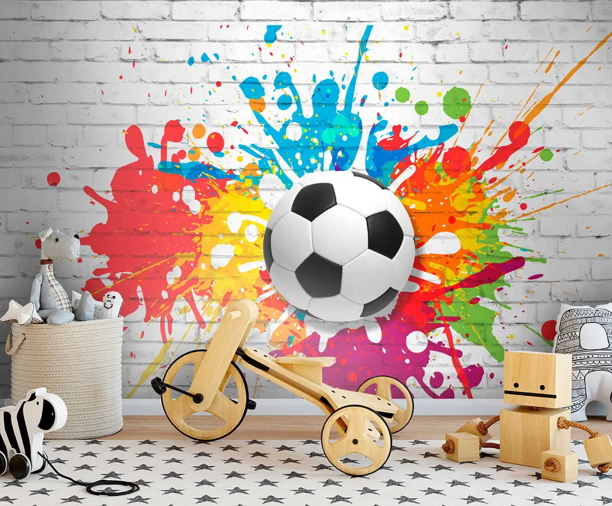 murales de pared Balón de fútbol contra el fondo de una pared de ladrillos u64587