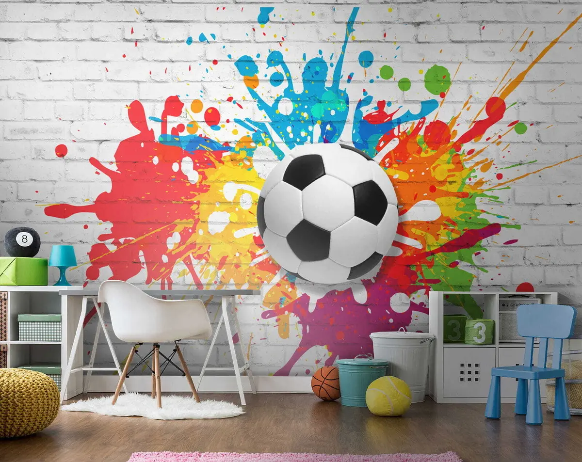 murales de pared Balón de fútbol contra el fondo de una pared de ladrillos u64587