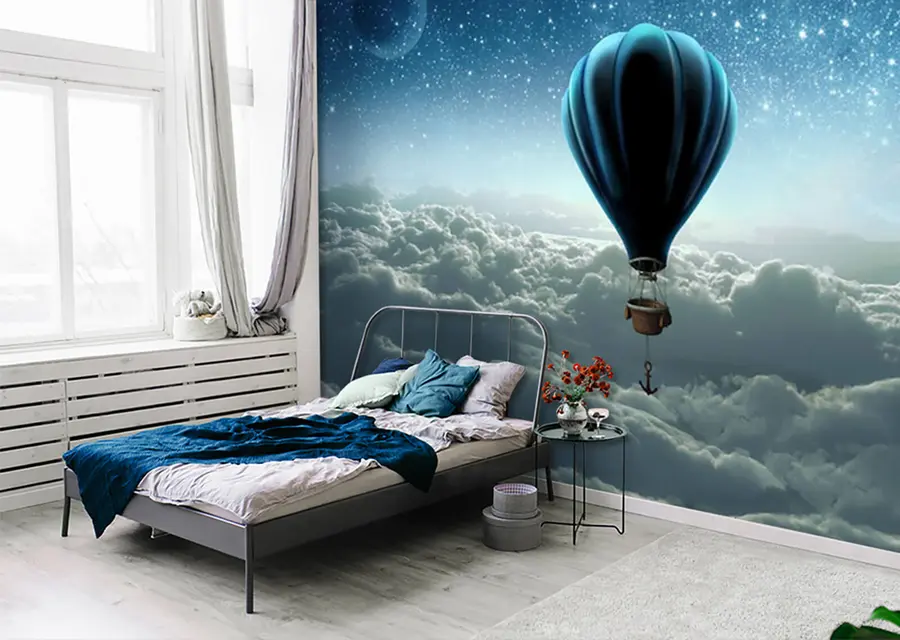 murales de pared Globo de aire caliente en el fondo del cielo nocturno u70538
