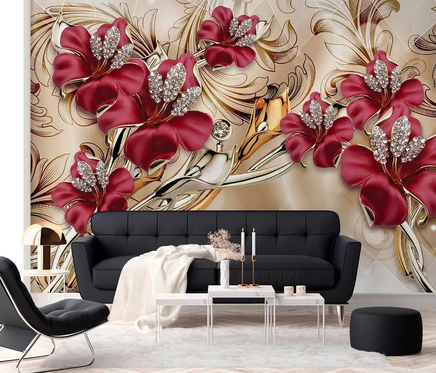 murales de pared Lirios rojos con efecto 3D u70604