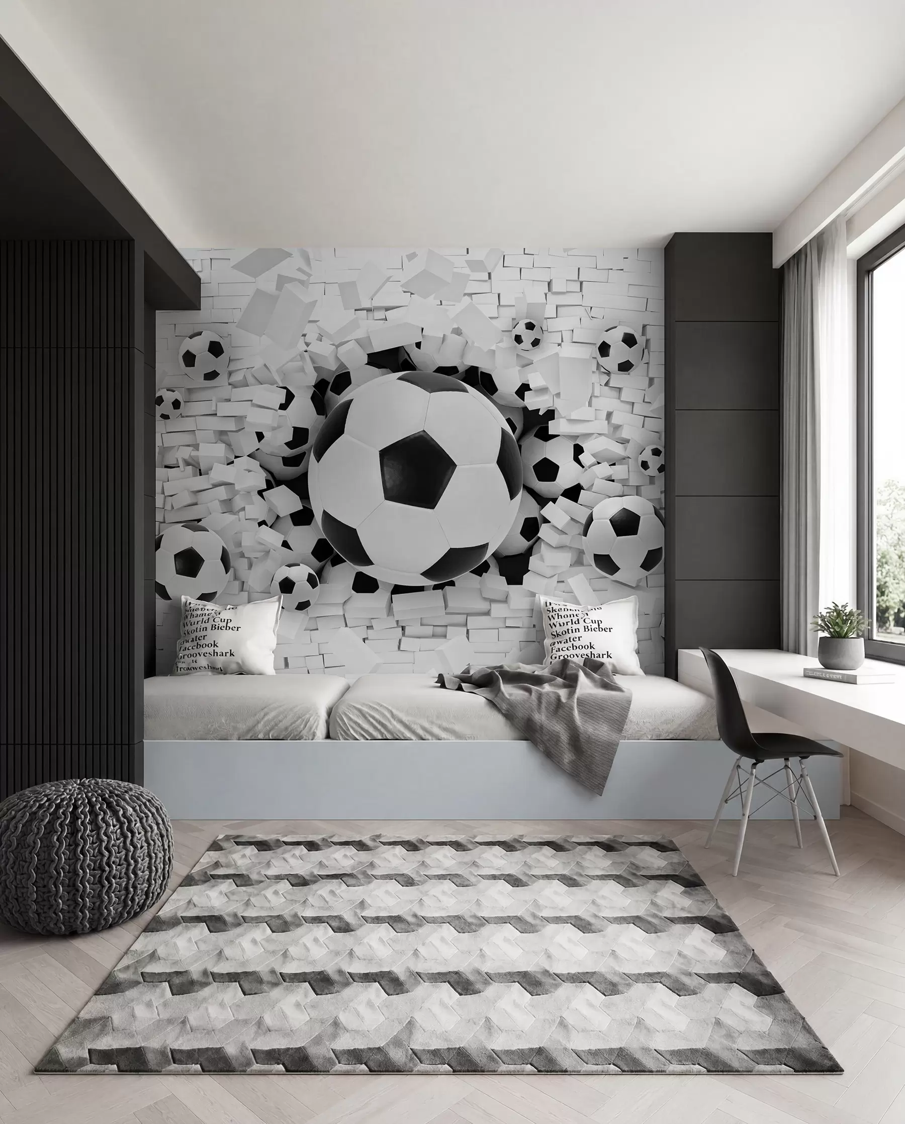 murales de pared Balón de fútbol rompe la pared u70633