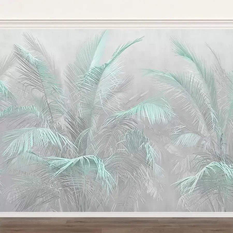 murales de pared Hojas de turquesa sobre un fondo gris u78557