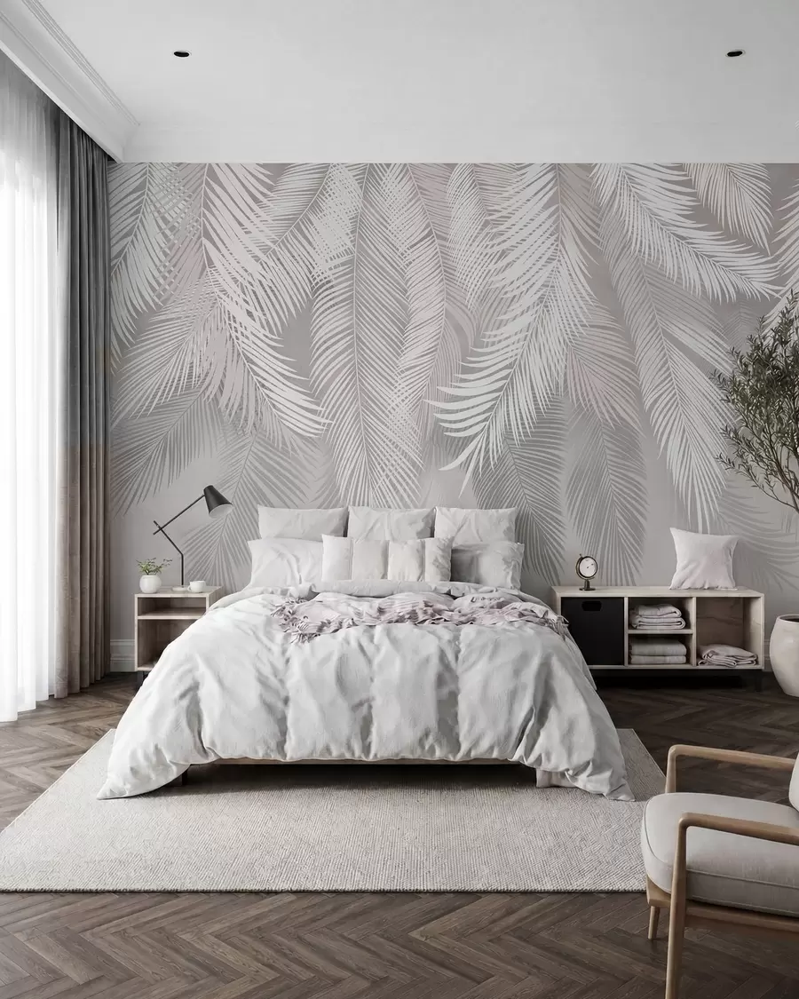 murales de pared Hojas de palma gris u48556