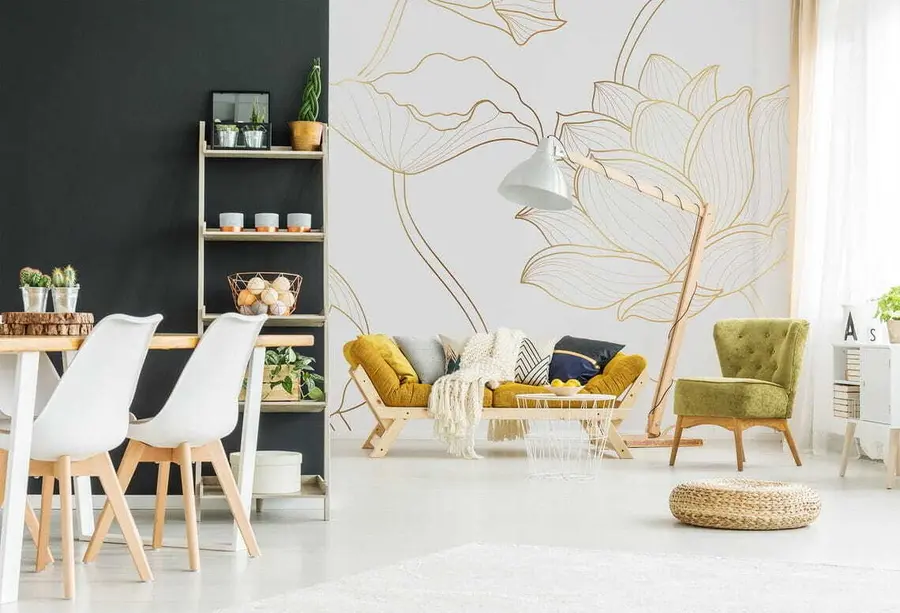 murales de pared Arte lineal del loto u58166