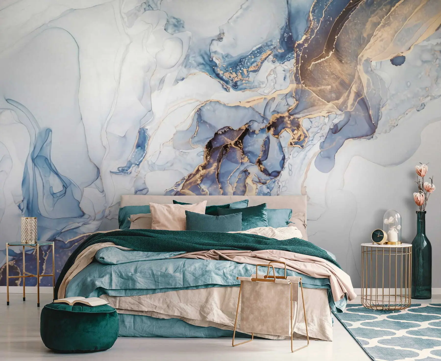 murales de pared Mármol blanco azul, fluido u70767