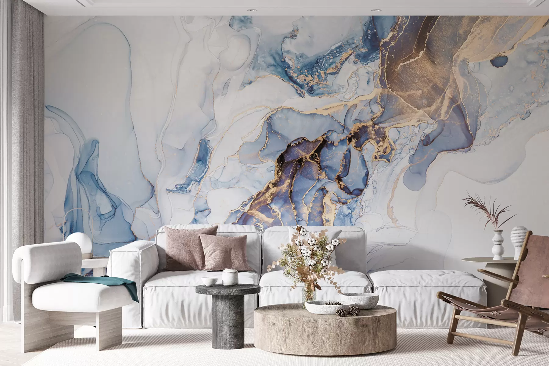 murales de pared Mármol blanco azul, fluido u70767