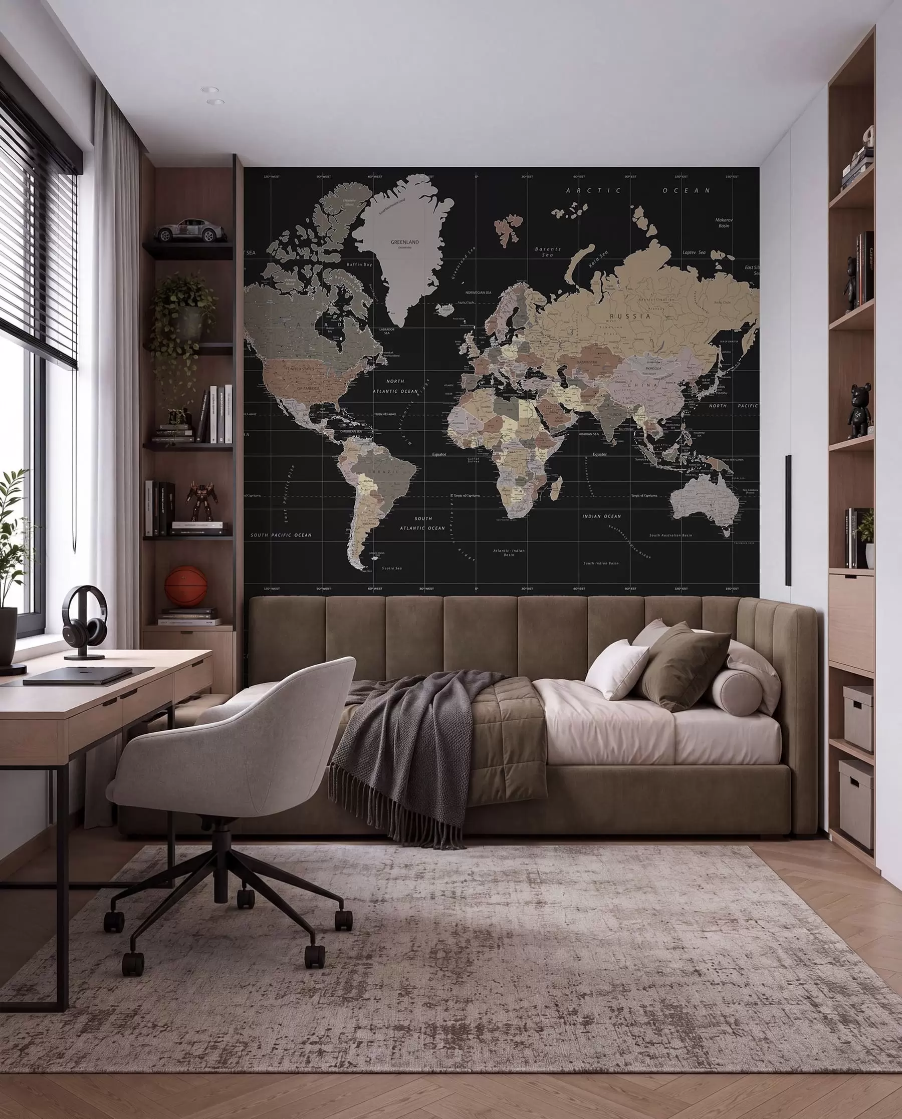 murales de pared Mapamundi sobre negro u99477