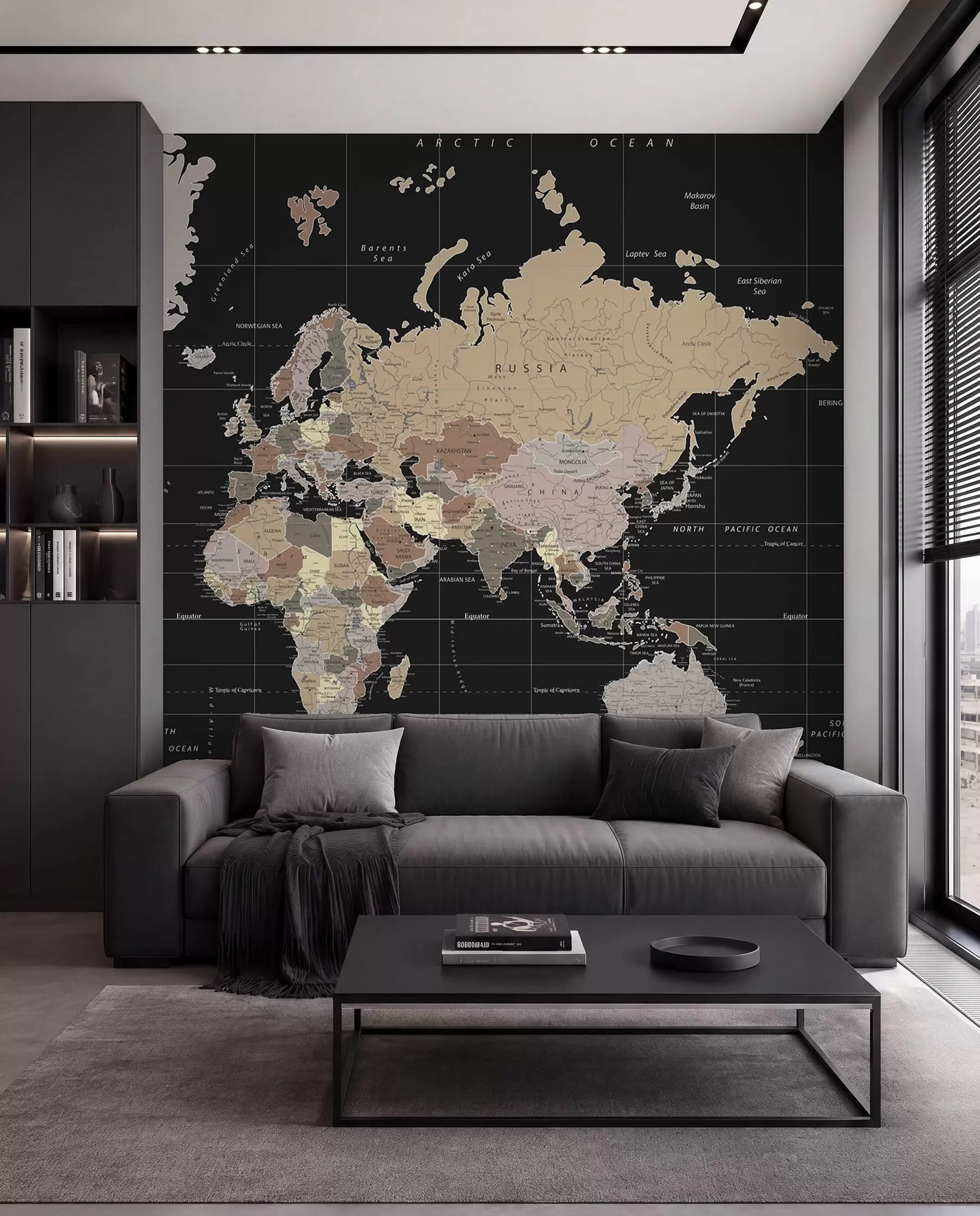 murales de pared Mapamundi sobre negro u99477