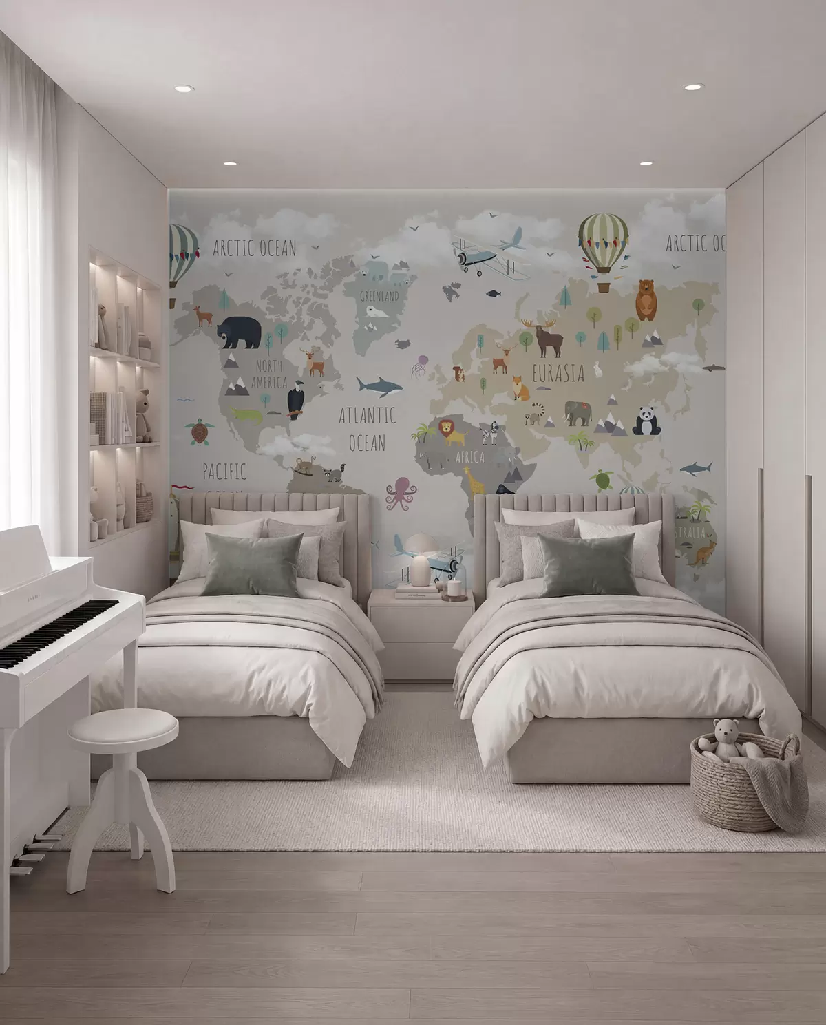 murales de pared Mapamundi con animales y globos u96461d2
