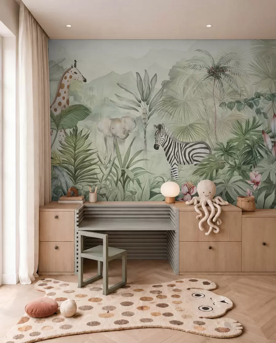 murales de pared Pequeños amigos de safari w00089