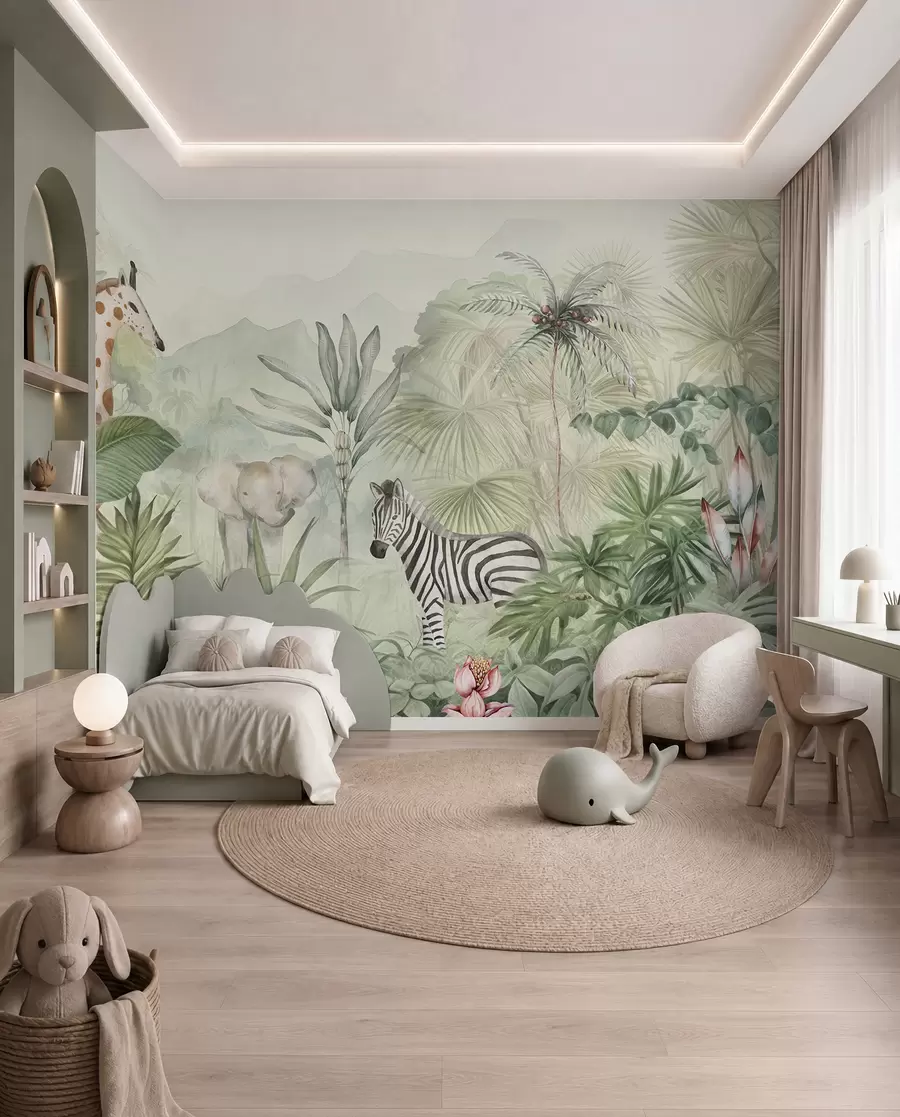 murales de pared Pequeños amigos de safari w00089