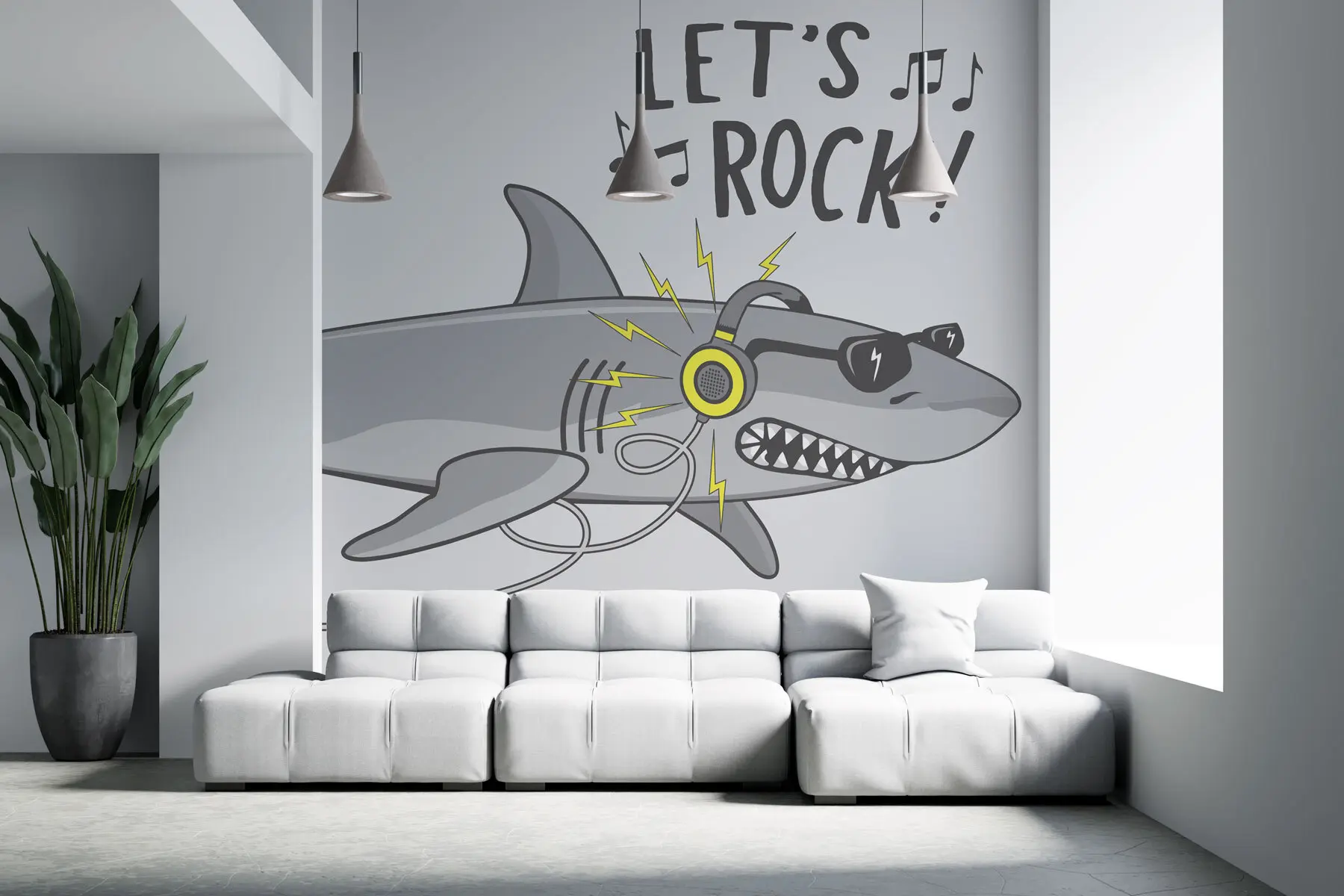 murales de pared Tiburón en auriculares w00227