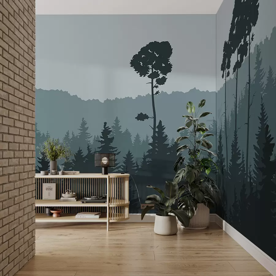 murales de pared Montañas y árboles altos w00377