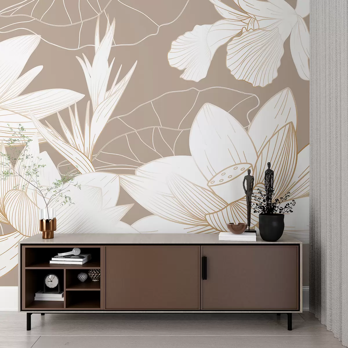 murales de pared Fondo beige flores tropicales w00323v3