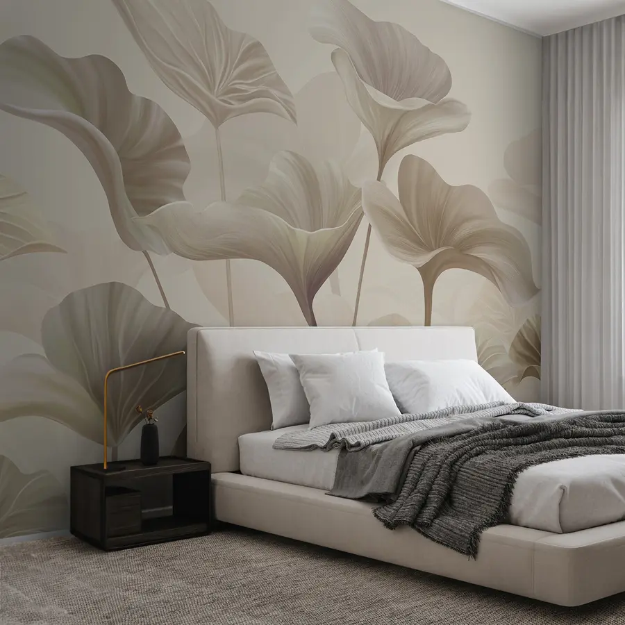 murales de pared Preciosas hojas grandes en color beige. w00385v3