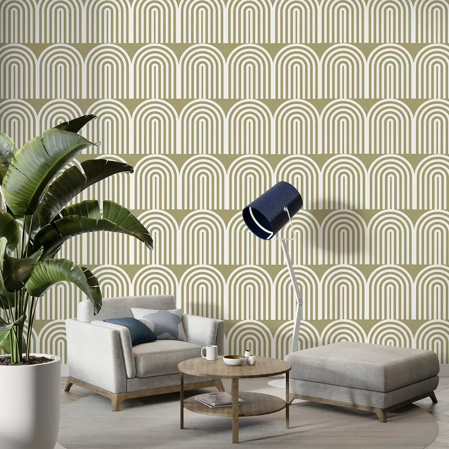 murales de pared Líneas ovaladas blancas sobre fondo verde claro. w00484v2