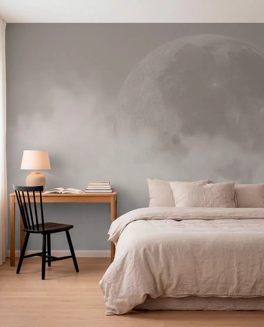 murales de pared Gran luna entre las nubes de color beige estilo loft w00548