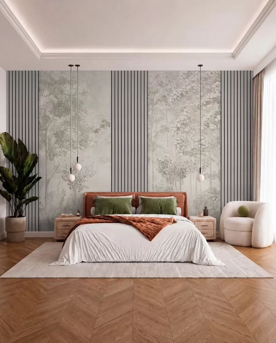 murales de pared Paneles de madera y delicado bosque en colores pastel w00670
