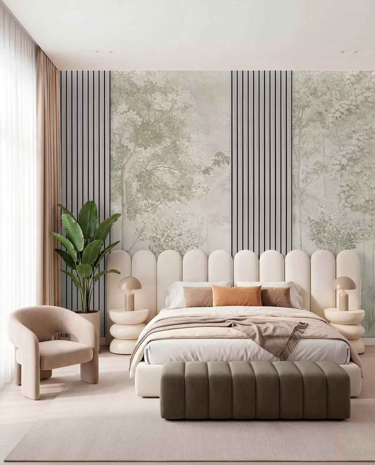 murales de pared Paneles de madera y delicado bosque en tonos verdes w00670v2