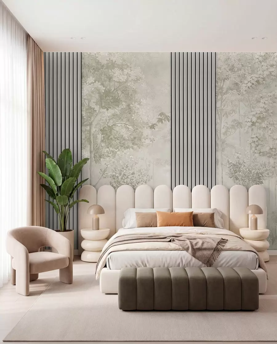 murales de pared Paneles de madera y delicado bosque en tonos verdes w00670v2